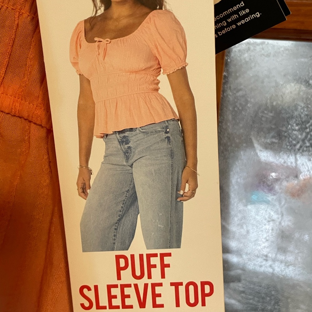 Celebrity Pink Coral Puff Sleeve Peplum Blouse - Picture 4 of 4